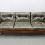 Mid-century Czechoslovak green leather sofa, 1970s