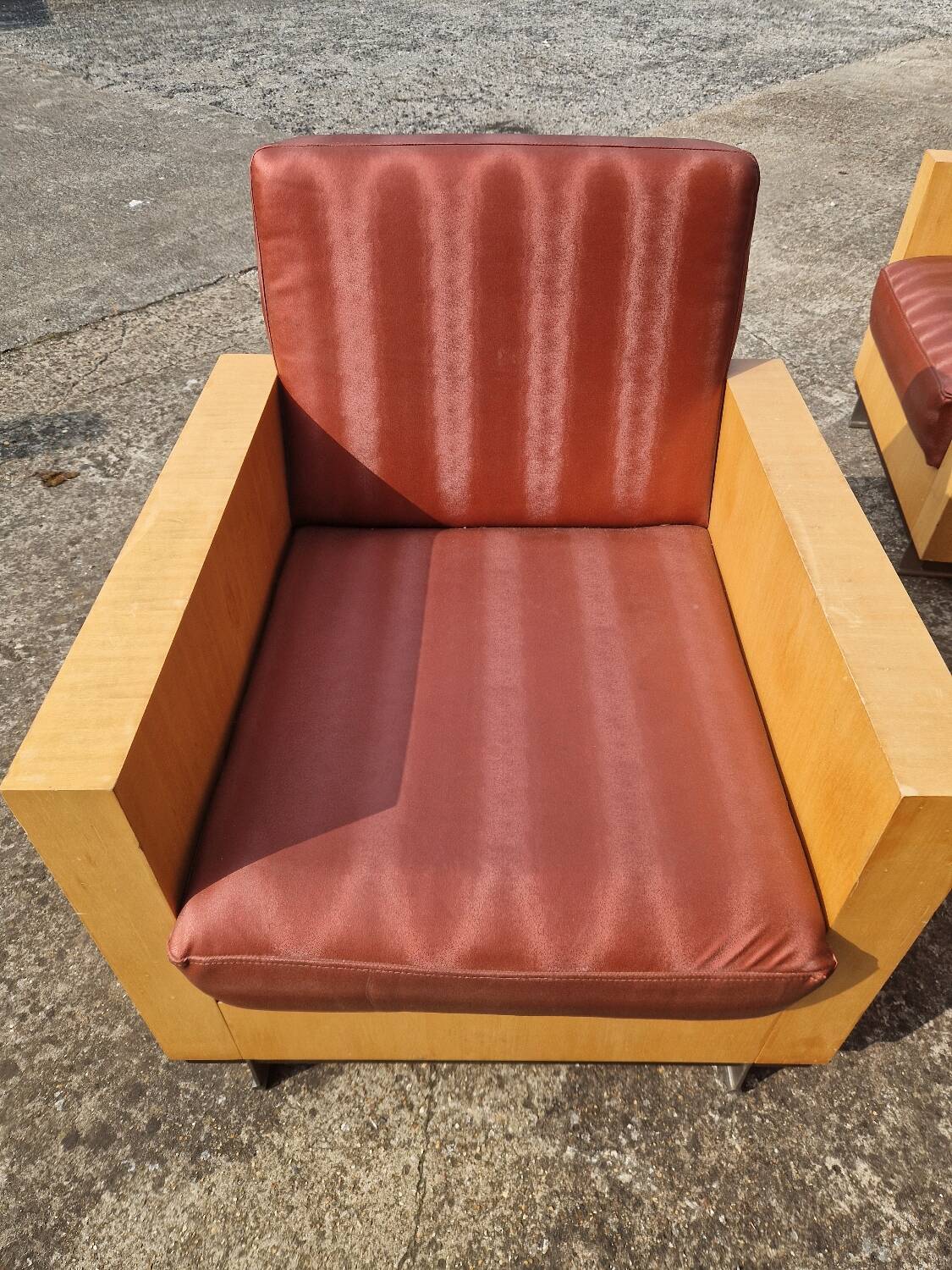 Pair of Art Deco style lemon veneer armchairs, 1970s