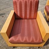 Pair of Art Deco style lemon veneer armchairs, 1970s