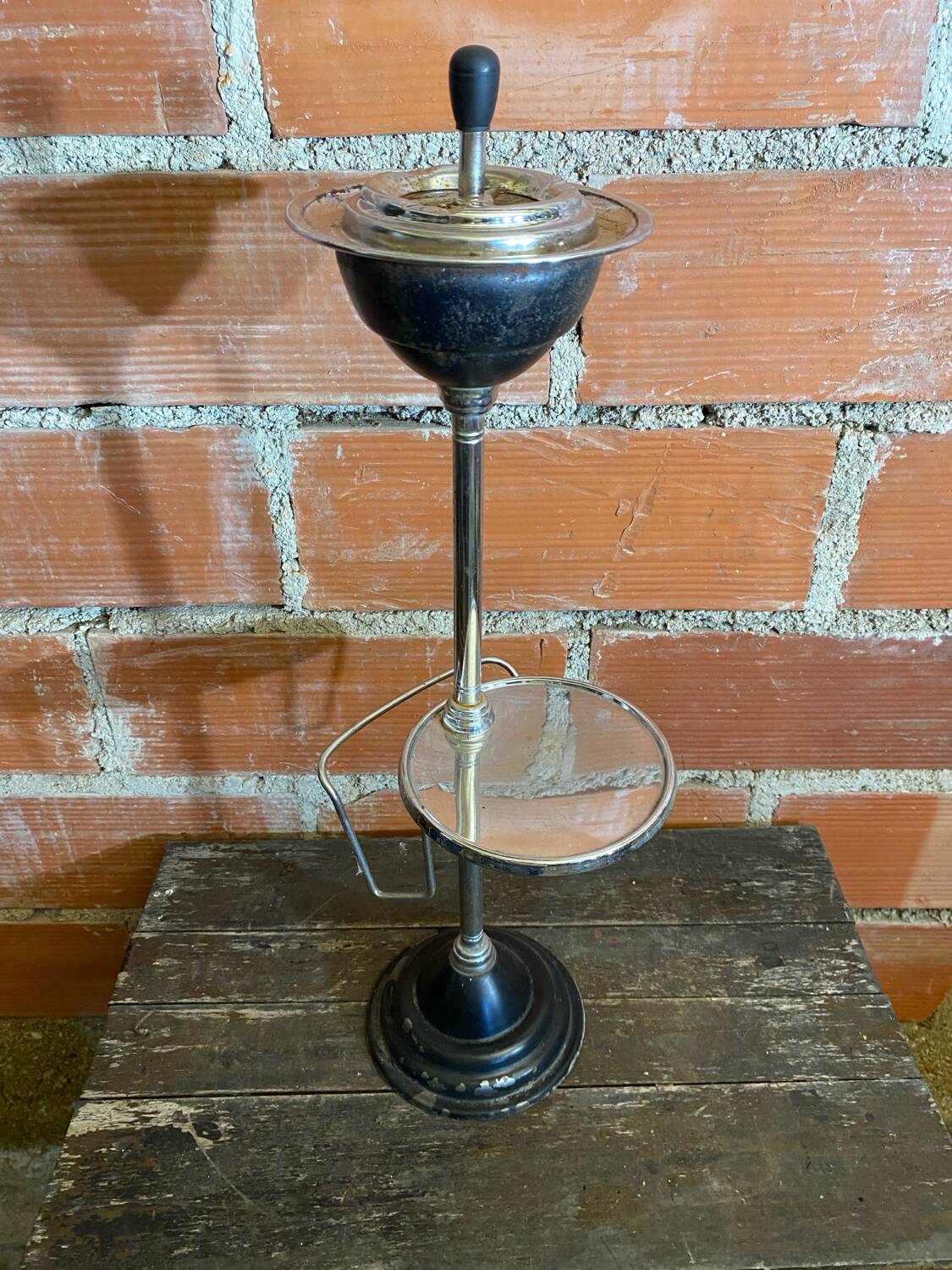 Ashtray on Stand + Tray + Metal Magazine Rack in Black + Vintage Chrome