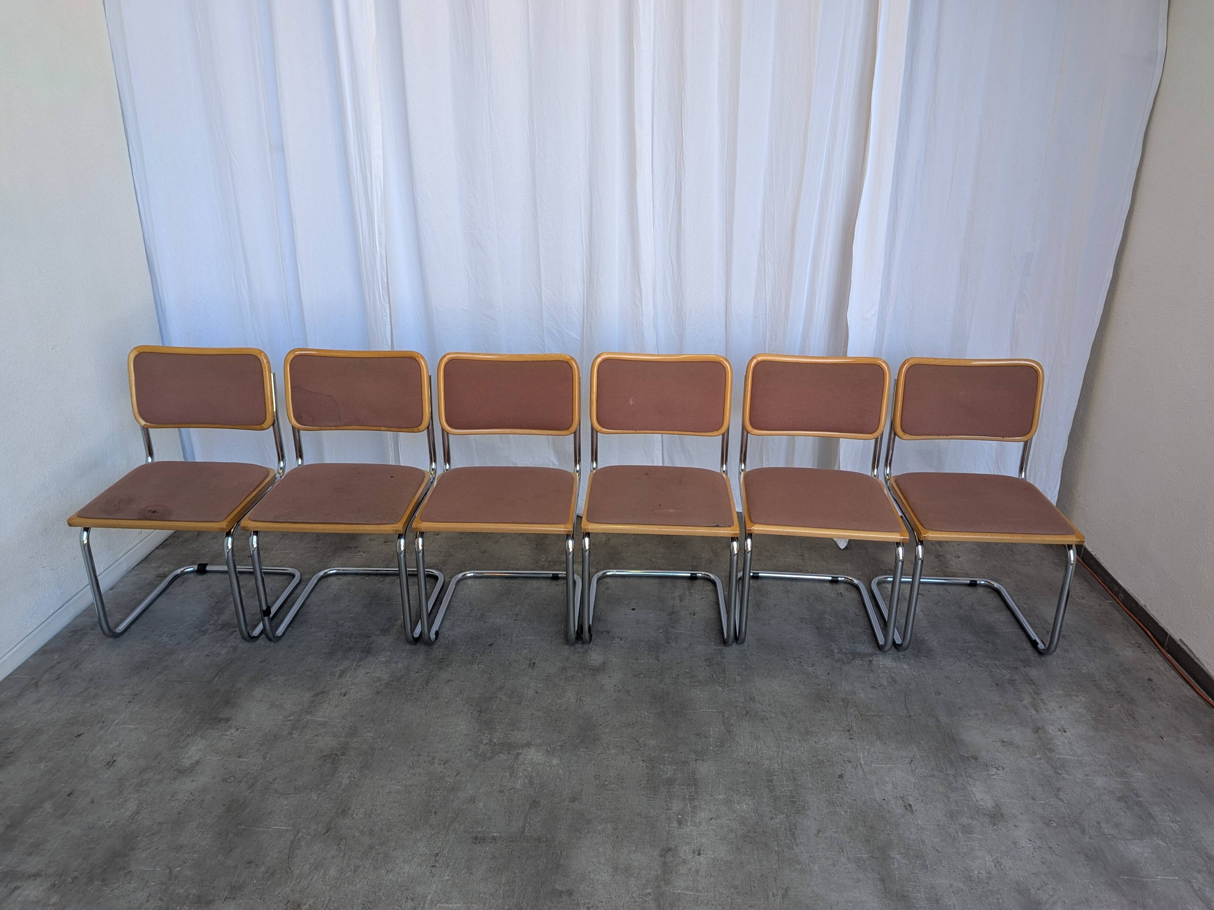Set of 6 vintage cesca style cantilever dining chairs by bene, austria