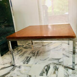 Modernist coffee table in chrome and solid wood - Bauhaus