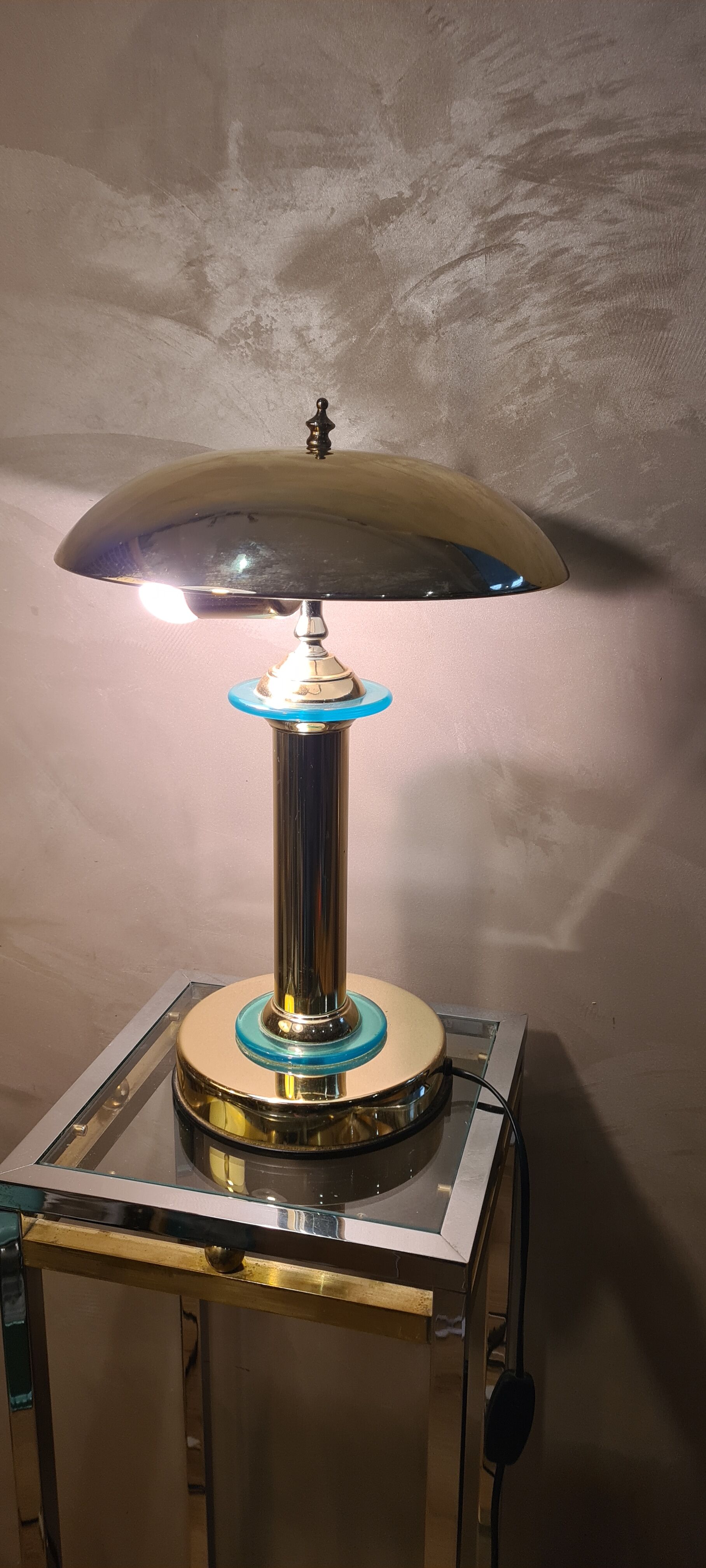 Lampe chrome et or 1980
