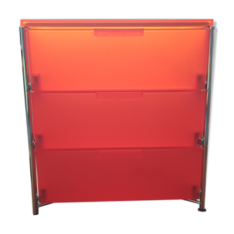 small cabinet with drawers bright red design, metal frame