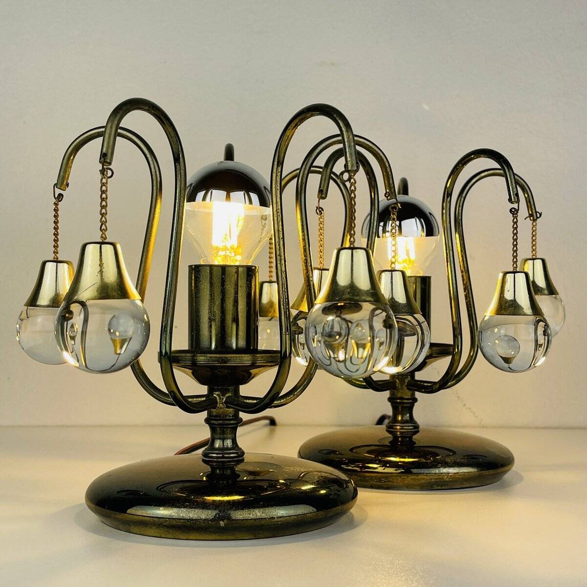 Vintage glass ball table lamps, Italy, 1960s, set of 2