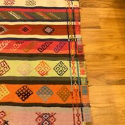 Colorful runner rug, handmade turkish kilim rug with ethnic patterns