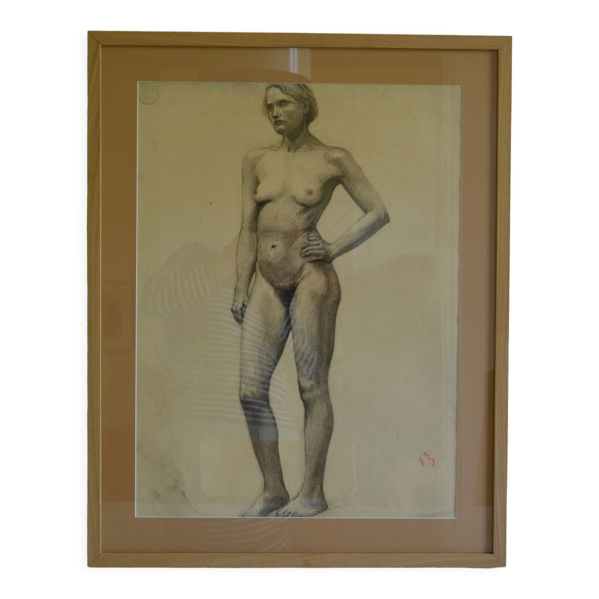 Dessin au fusain femme nu academique circa 1900