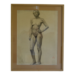 Dessin au fusain femme nu academique