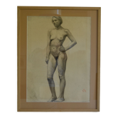 Dessin au fusain femme nu academique circa 1900