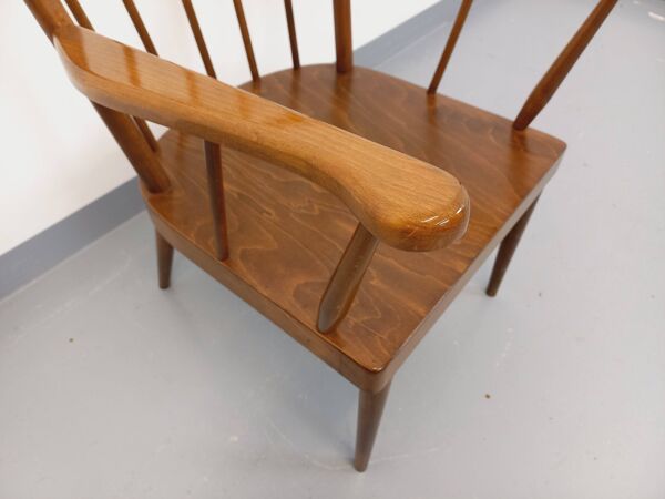 Fauteuil en bois vintage Baumann modèle Éventail des années 60