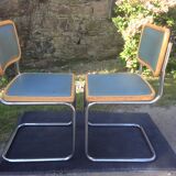 Pair of chairs B 32 Cesca Skaï blue by Marcel Breuer vintage 1960