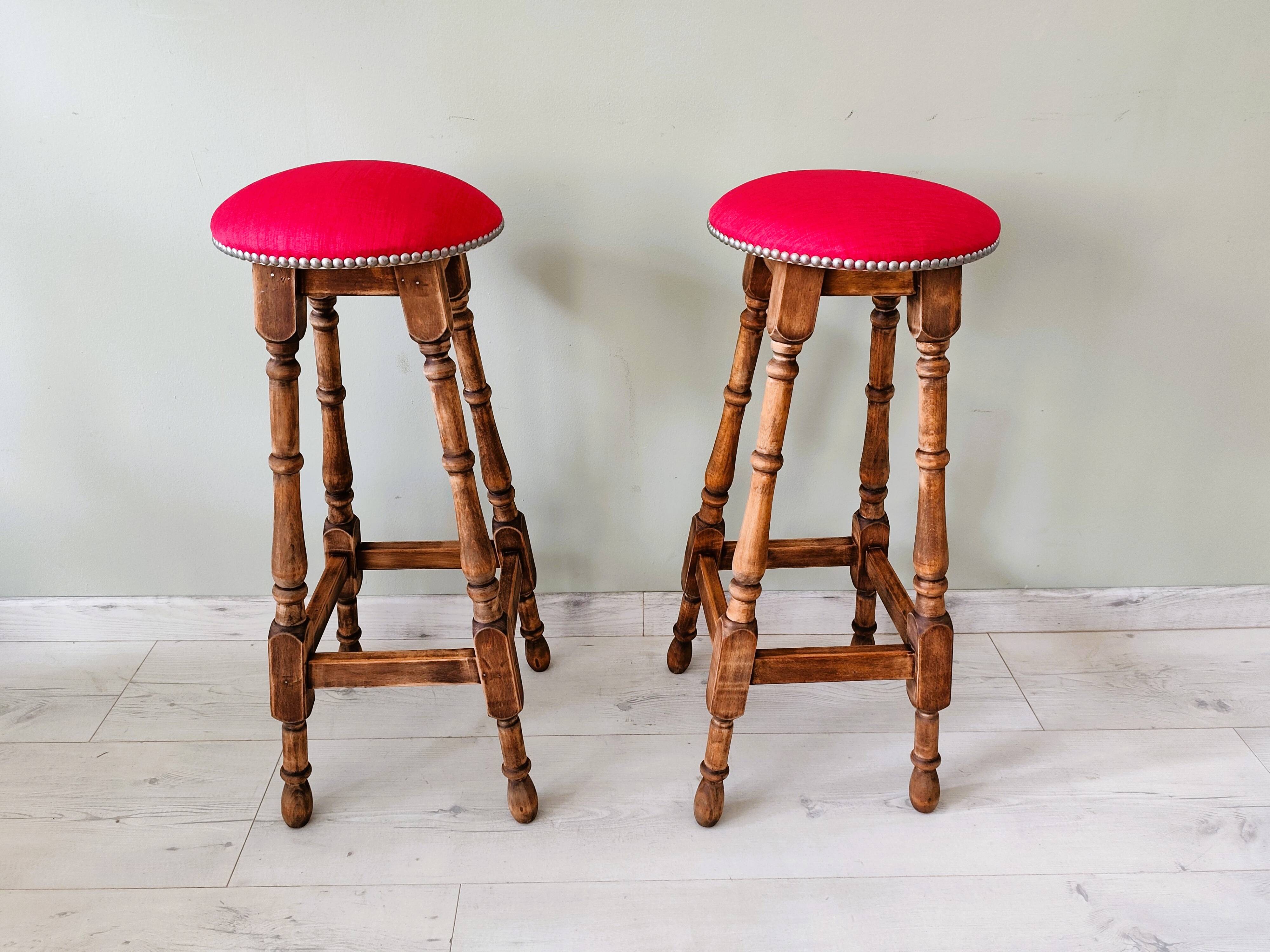 Pair of antique high stools in solid wood