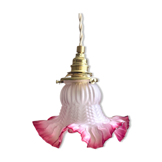 Baladeuse tulipe en verre dépoli rose vintage