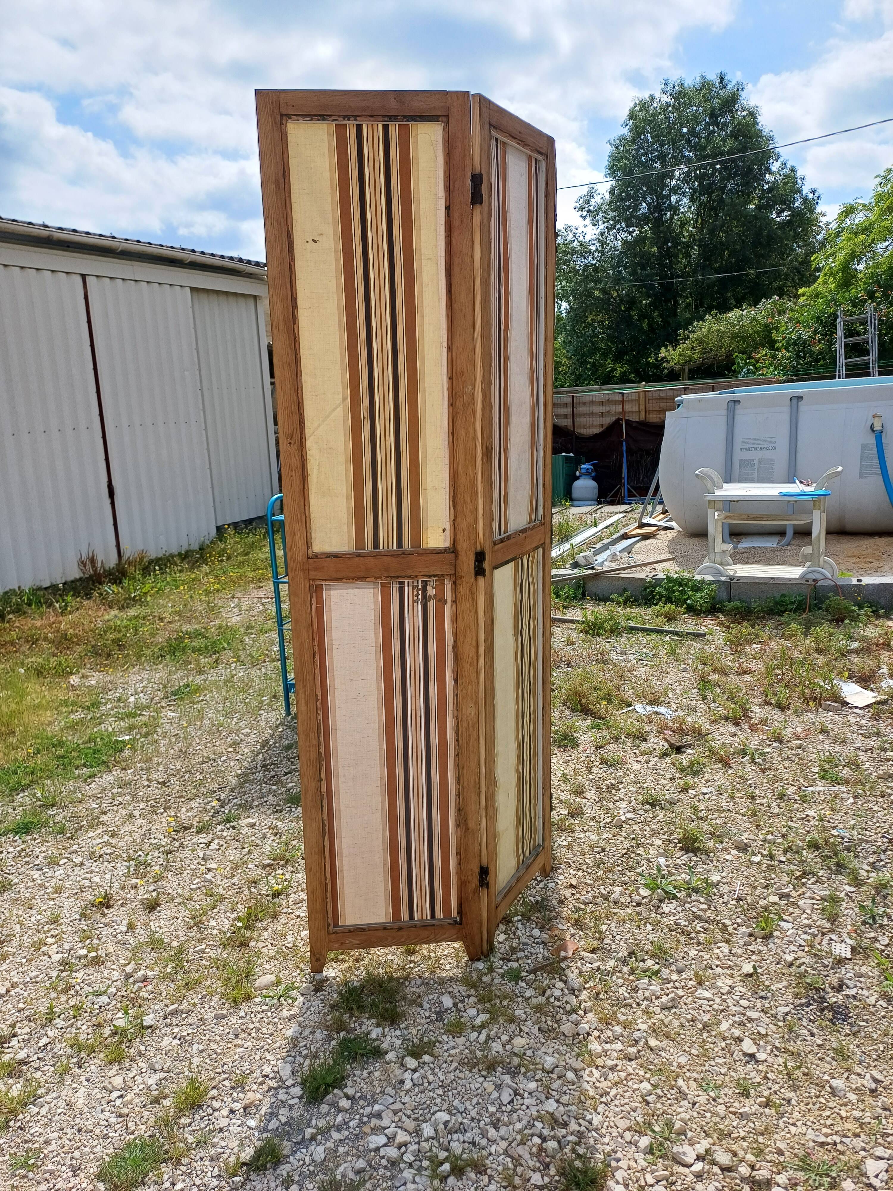 Paravent 4 Vantaux Bois et Tissus Vintage