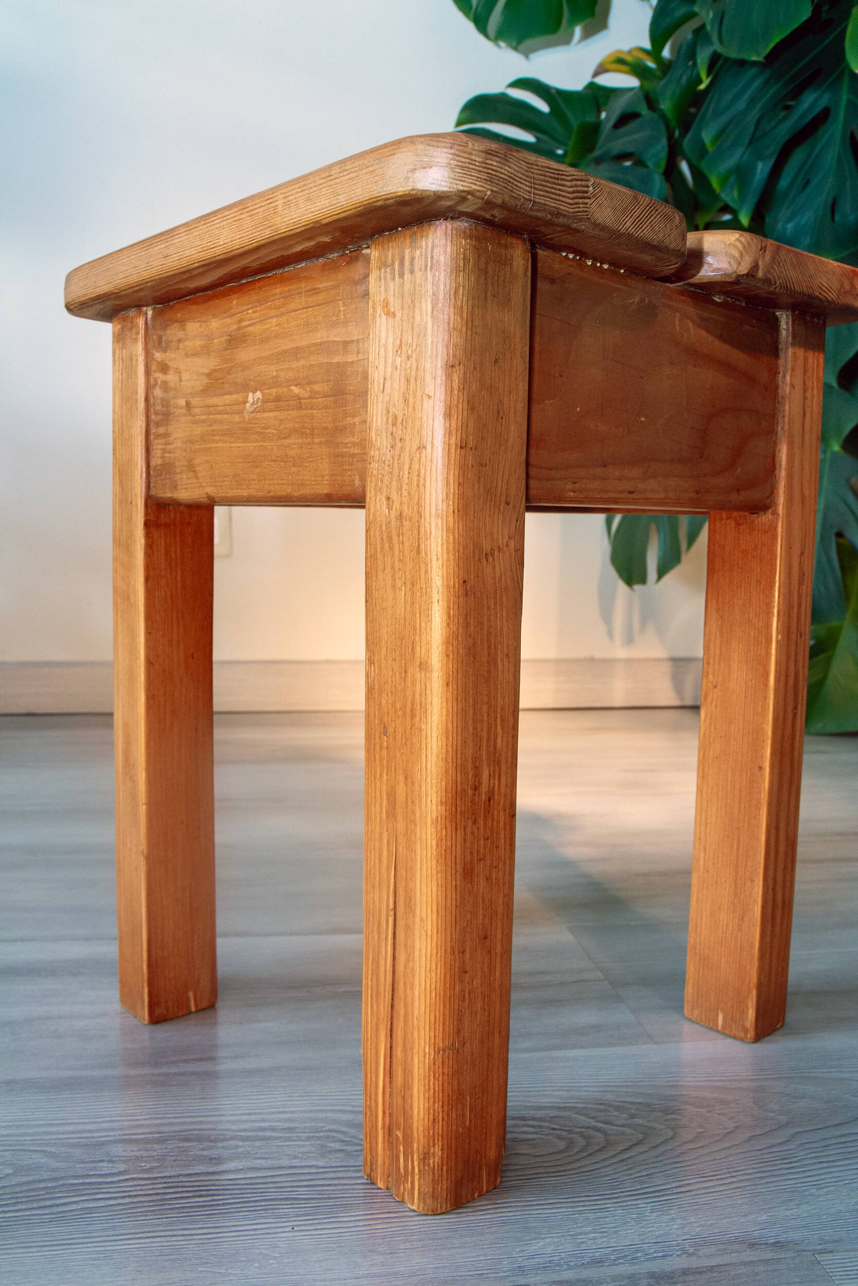 1970s chalet stool, solid pine