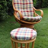 Swivel rattan armchair with matching ottoman