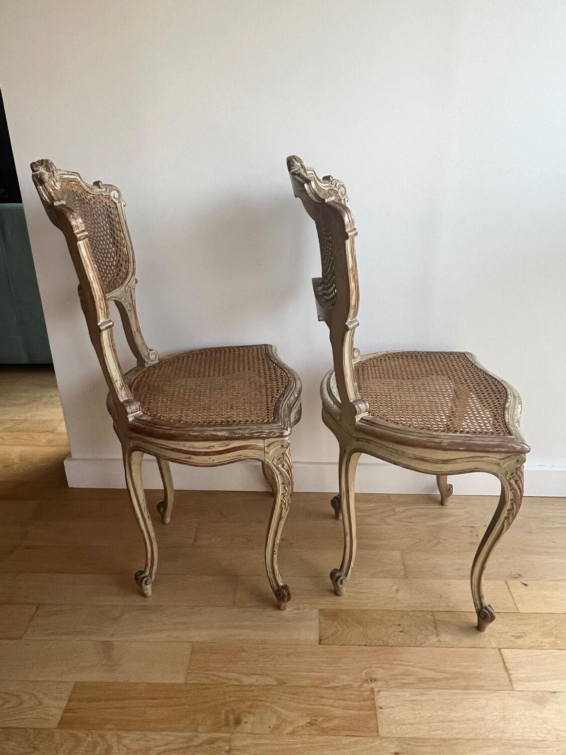 2 caned chairs in Louis XV Regency style