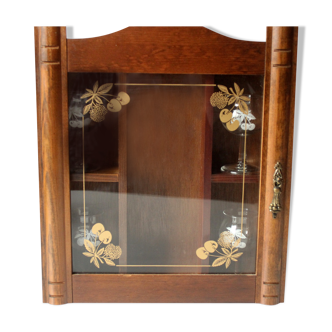 Ol wooden glass cabinet with 4 fruit brandy glasses