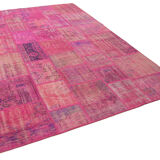 Handwoven oriental overdyed 202 cm x 298 cm pink patchwork carpet