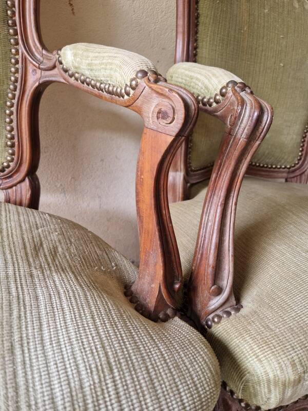 Pair of Louis XV style cabriolet armchairs in molded wood - 19th century