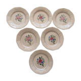 6 plates a decor floral on pink background faience digoin sarreguemine