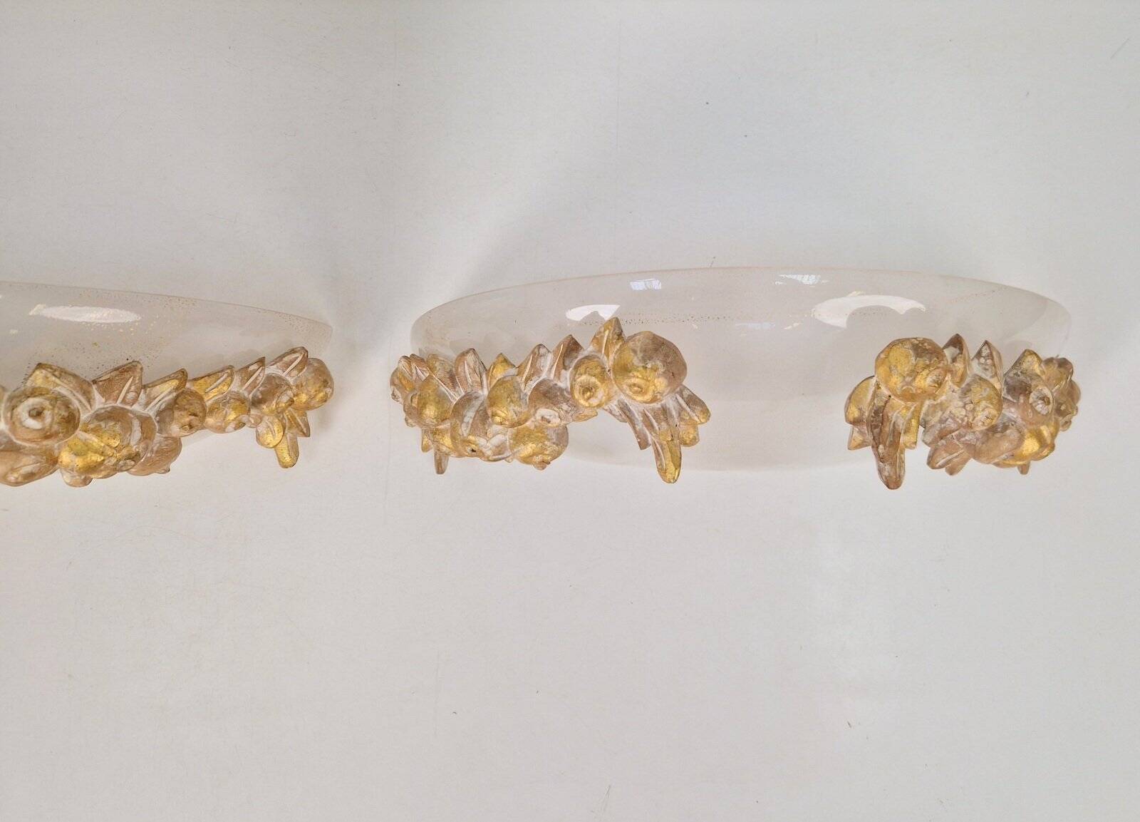 Vintage Bowl Wall Lamps in Goldleaf Murano Glass, Italy, 1970s, Set of 2