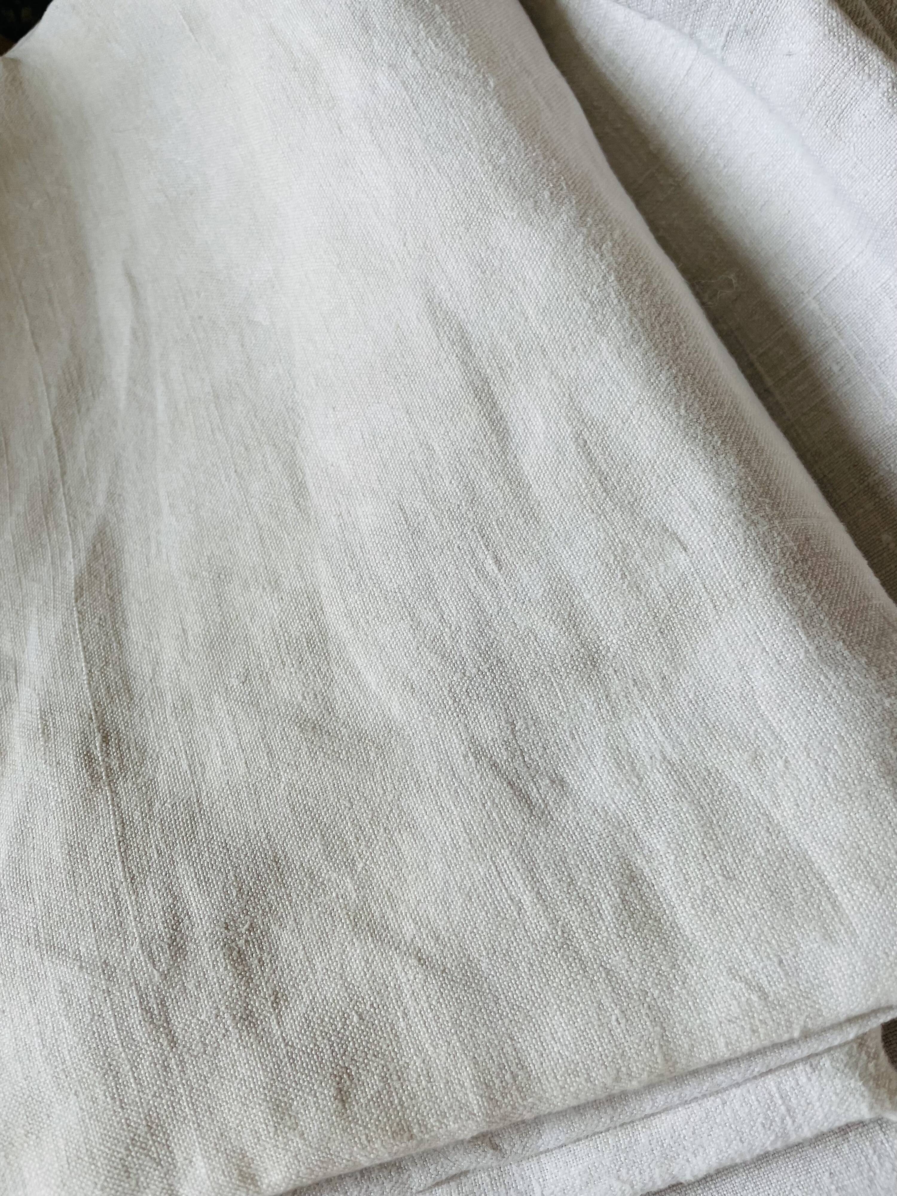 Old linen sheet embroidered red monogram