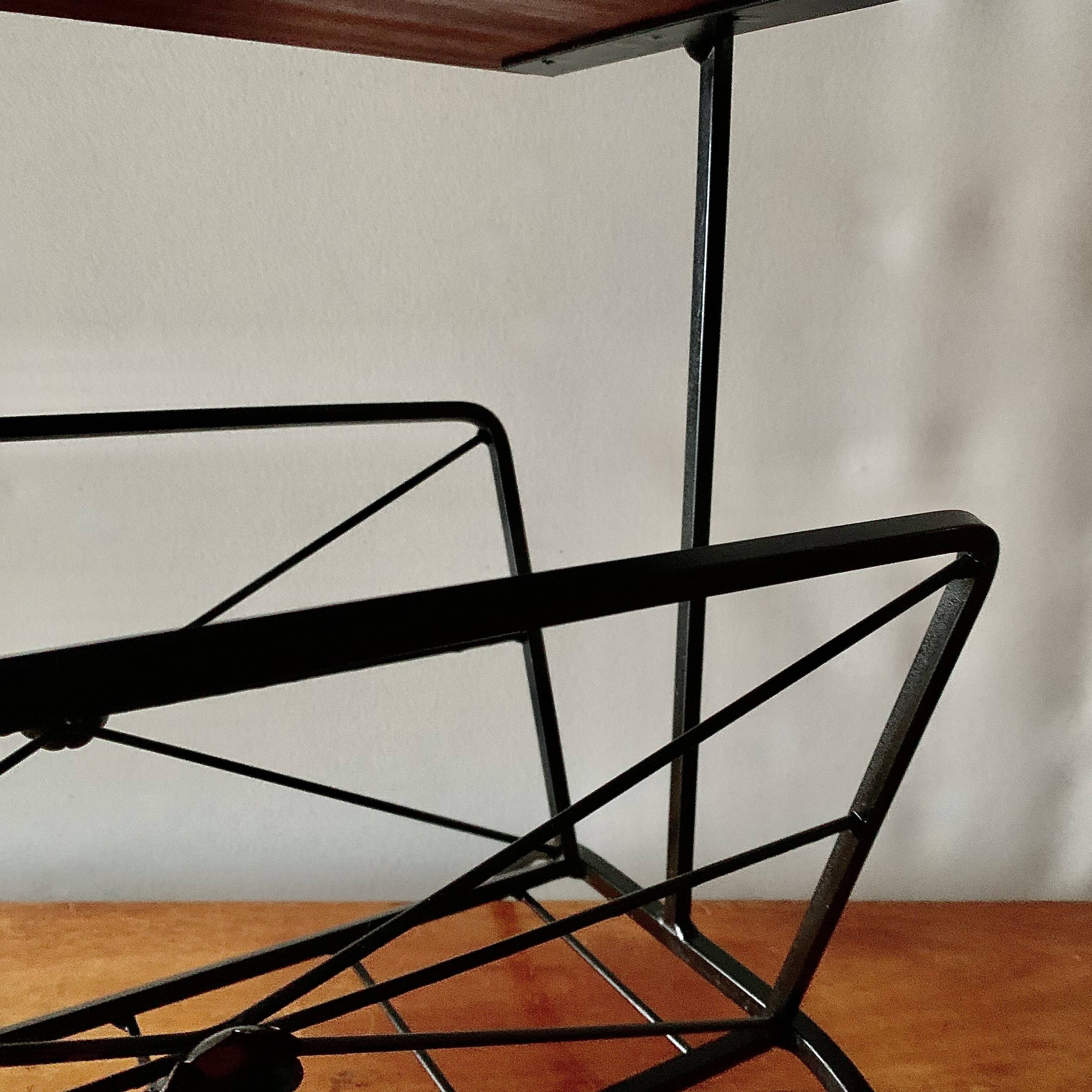 Vintage magazine rack and harness in wood and wrought iron