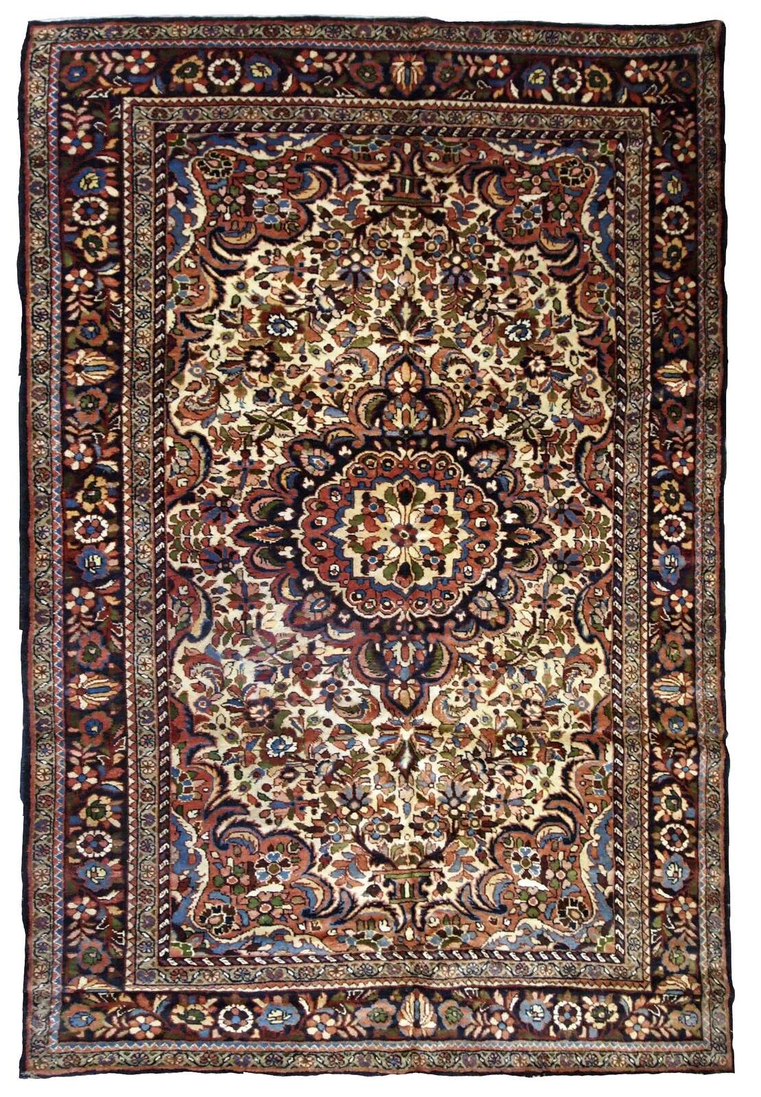 Handmade antique Persian Sarouk rug 3.1' x 5.2' (94cm x 158cm) 1900s