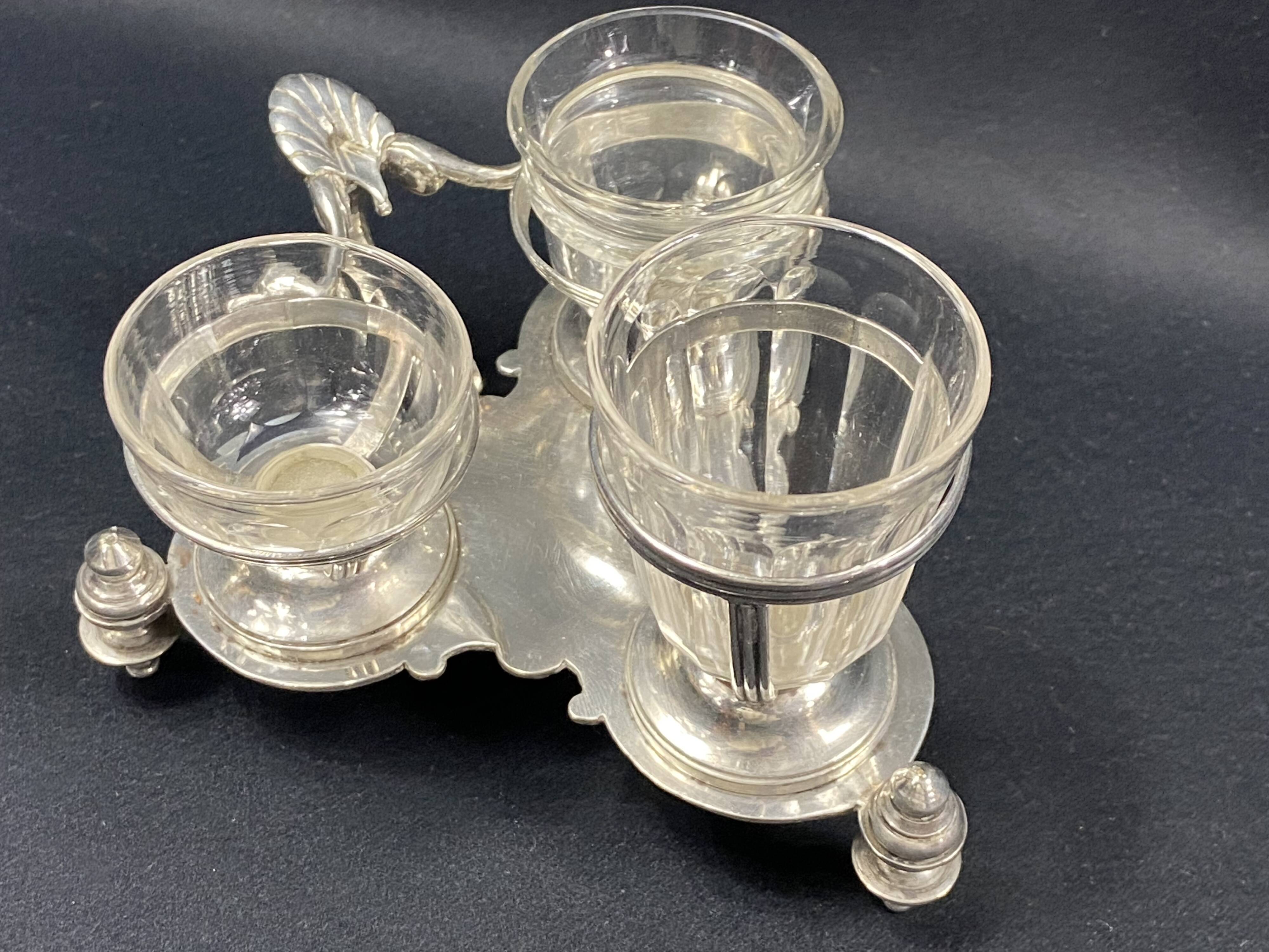 19th century Louis XV style condiment holder, silver or silver-plated metal frame