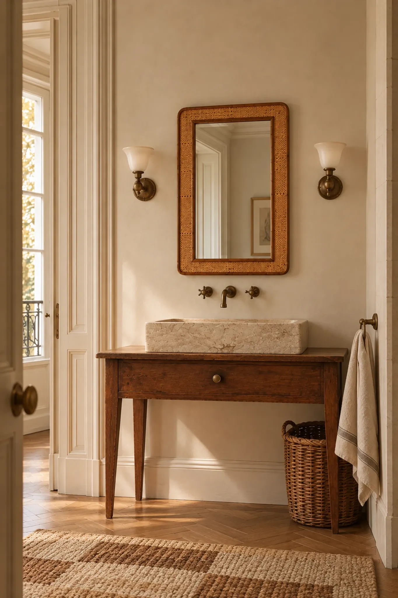 1970s Mid-Century Rattan and Pencil Reed Large Mirror, Spain