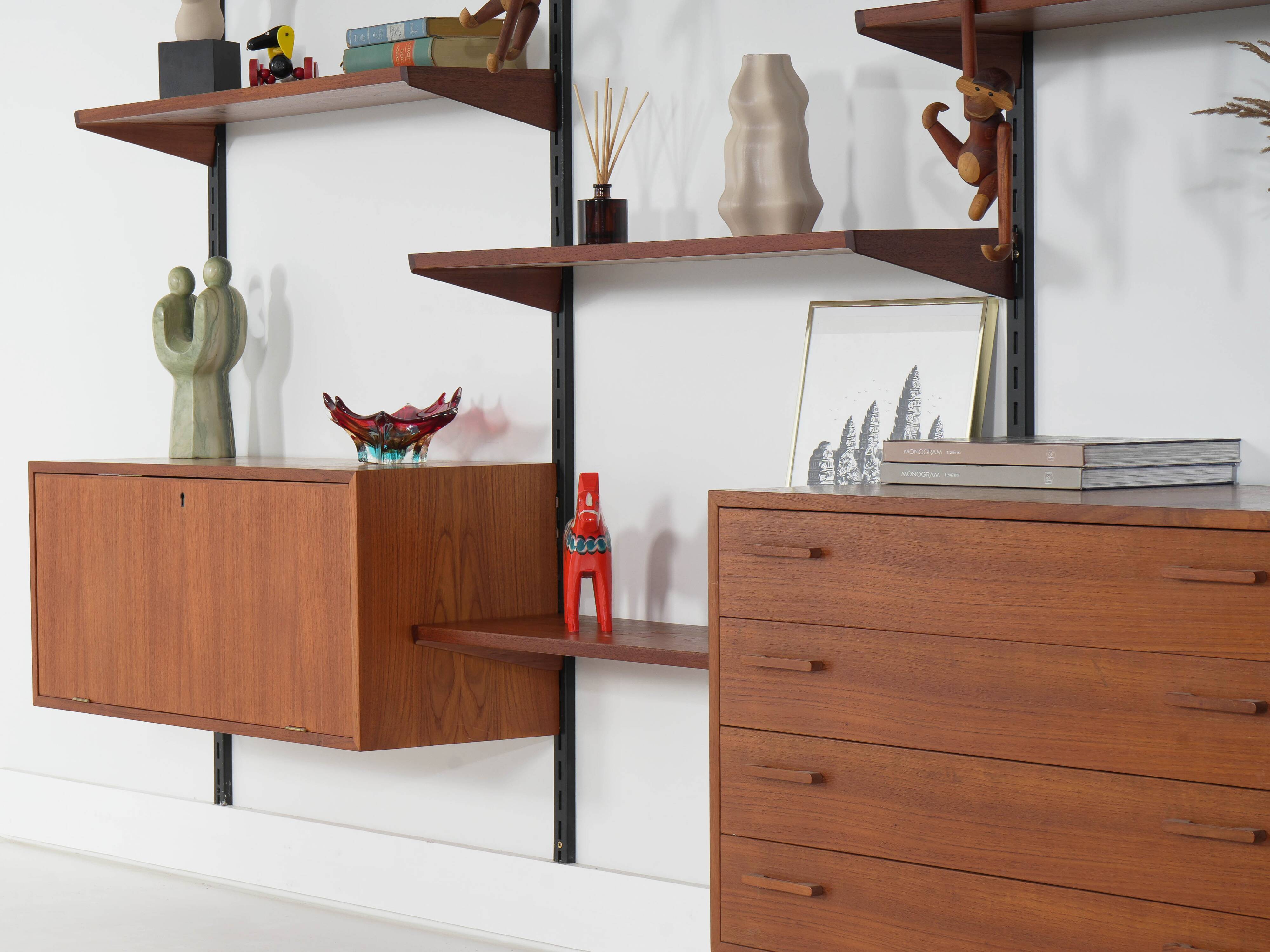 Modular shelving Kai Kristiansen, teak veneer, Danish design 1960s