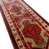Red vintage persian hamedan rug 1930 handwoven tribal runner 99x337cm