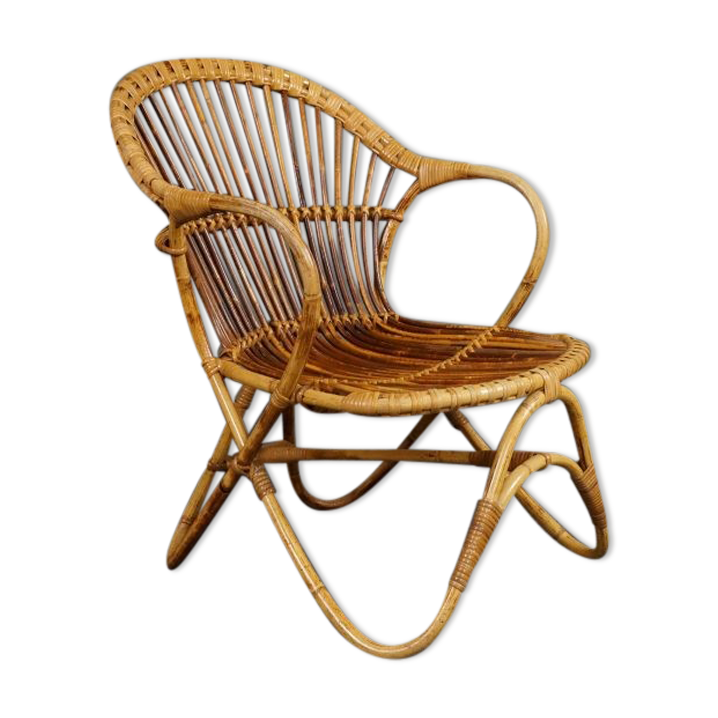 Fauteuil en rotin Design Hollandais, 1950