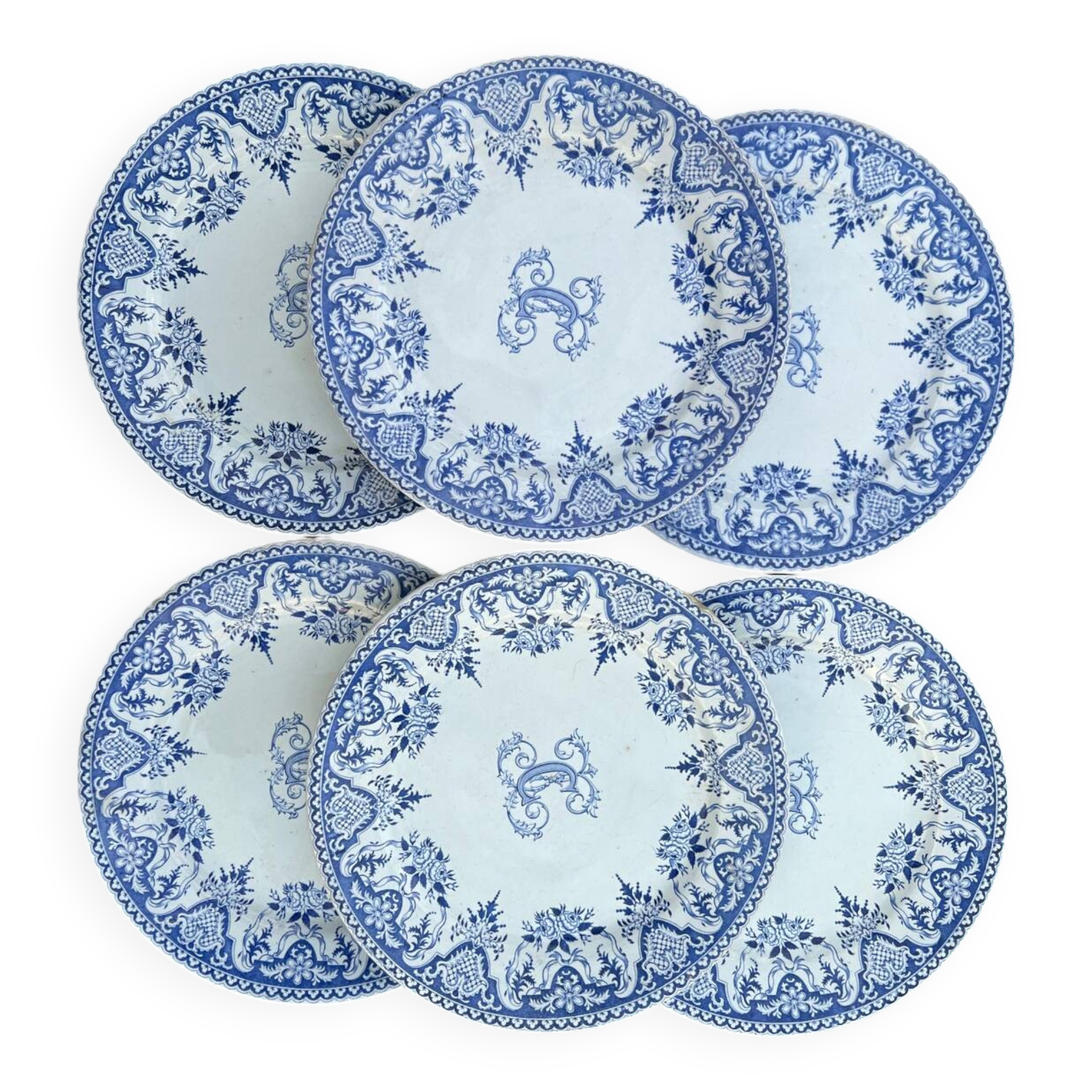 6 assiettes Gien série monogramme « 2nd choix »
