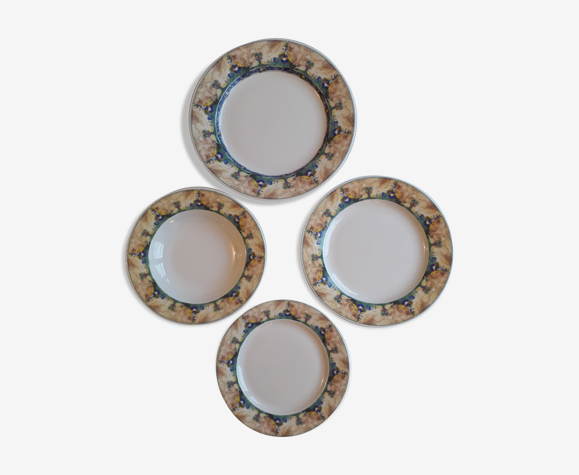 Set de 4 assiettes en porcelaine de SARREGUEMINES - PYROBLAN - Modèle  FLORENCE | Selency
