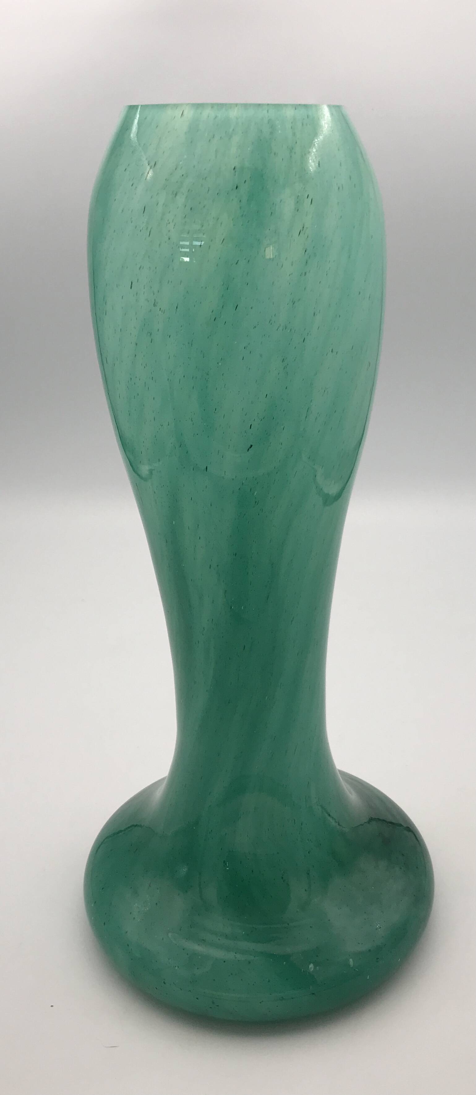 Vintage speckled green marbled glass vase, art nouveau