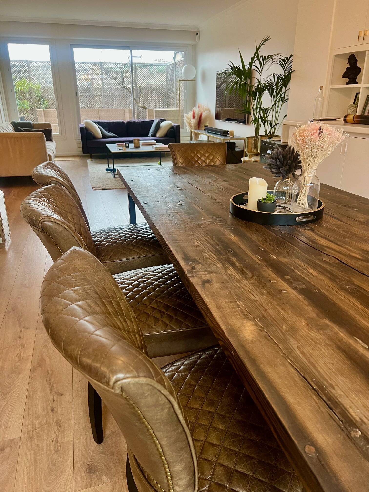 Set of 4 leather Chesterfield dining chairs