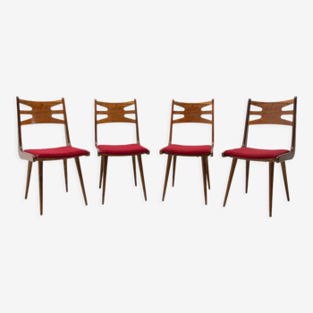 Set of upholstered walnut dining chairs, 1970´s, czechoslovakia