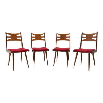 Set of upholstered walnut dining chairs, 1970´s, czechoslovakia