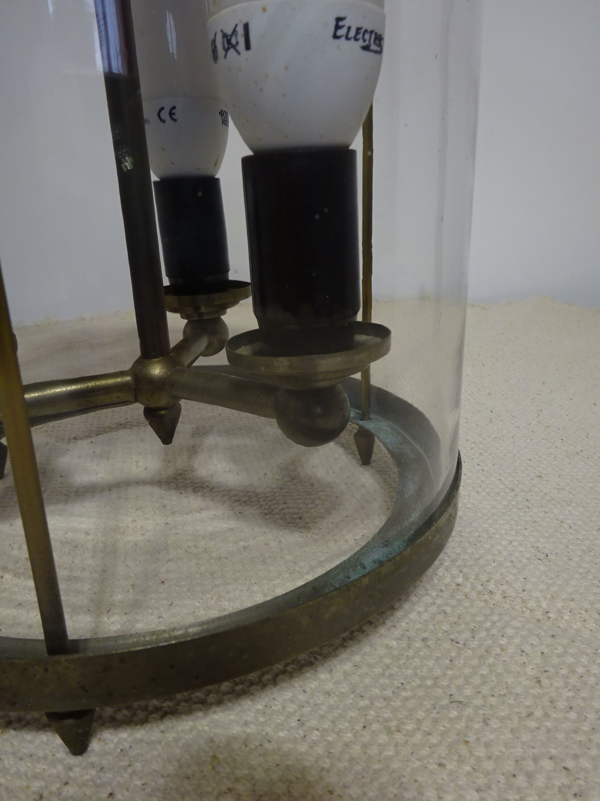 Old chandelier, 3 lights in a glass cylinder