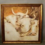 Painting Oil on panel "Charolais cattle"