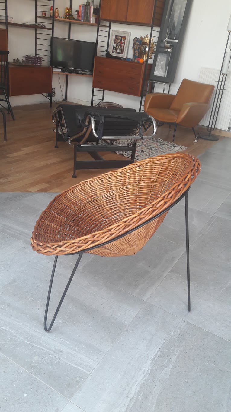 1950s basket rattan armchair