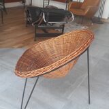 1950s basket rattan armchair