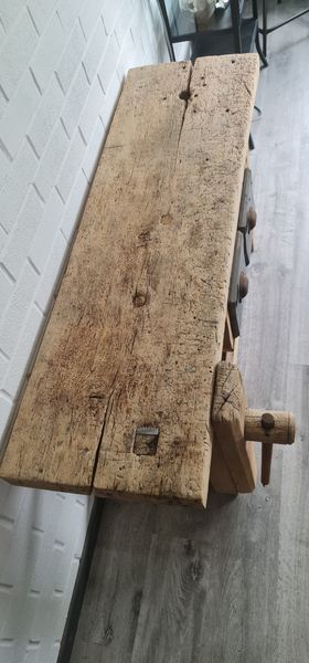 Old carpenter's workbench two drawers, industrial furniture