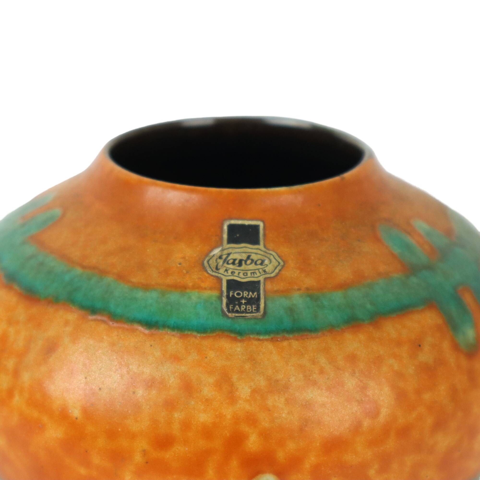 Orange and Turquoise Vase Jasba Keramik West Germany Pottery 111-12