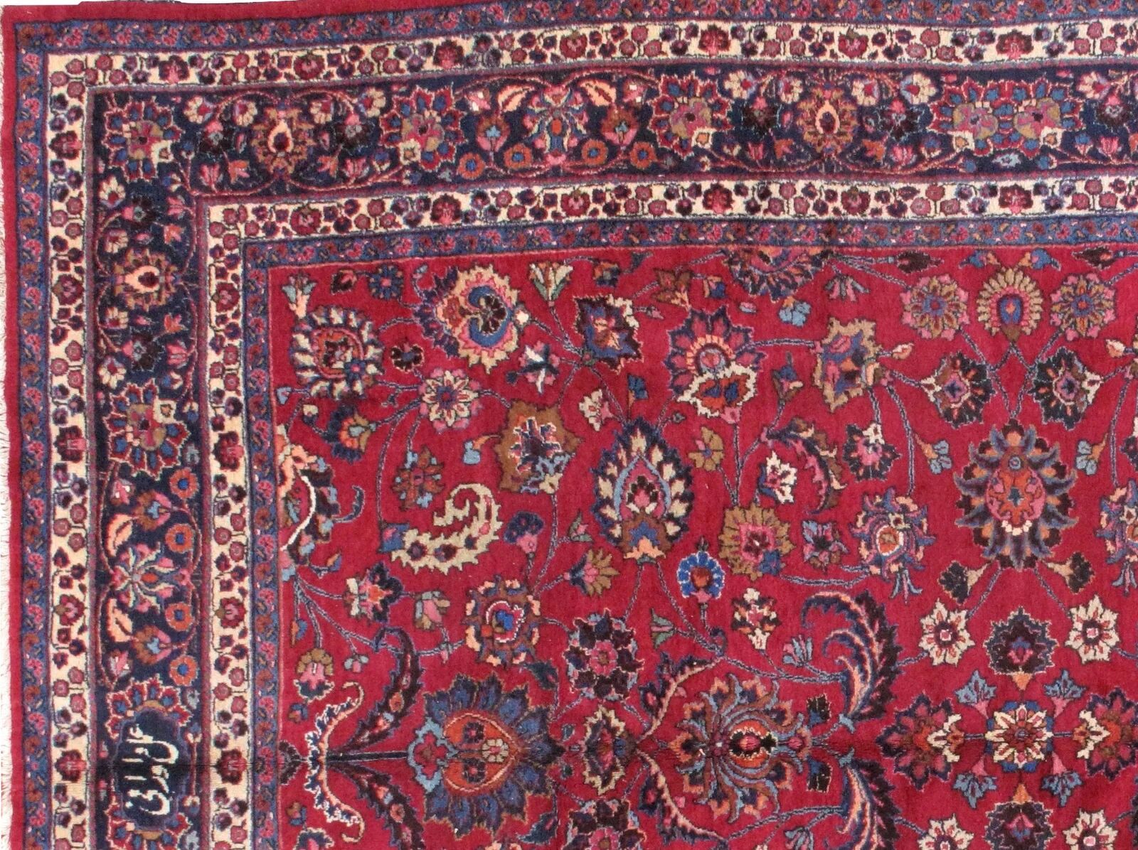 Handmade antique Persian Mashad rug 8.7' x 11' (265cm x 335cm) 1910s - 1B461