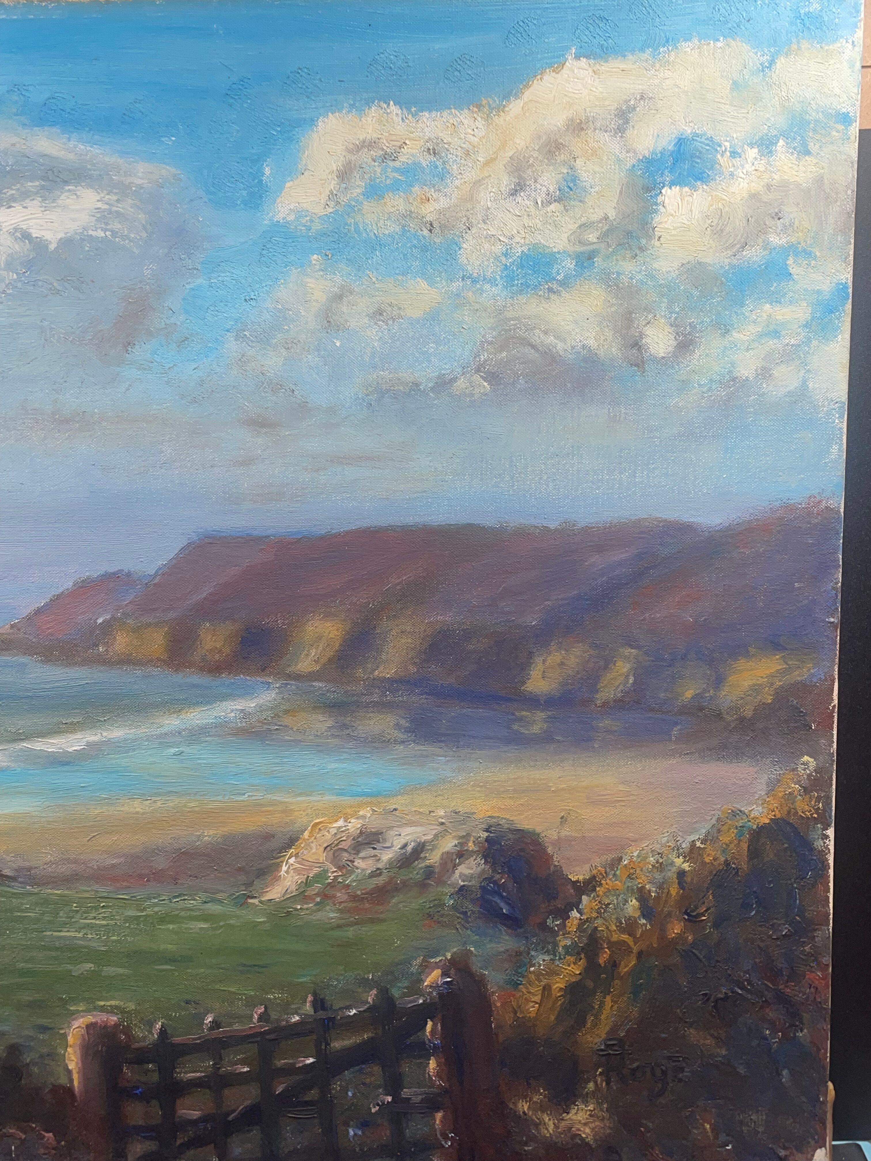 Huile sur toile,  pré-salé Baie de Somme, Vache, boeuf, signé Rogé à identifier