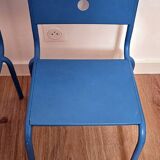 Pair of vintage blue metal school chairs – 1960s