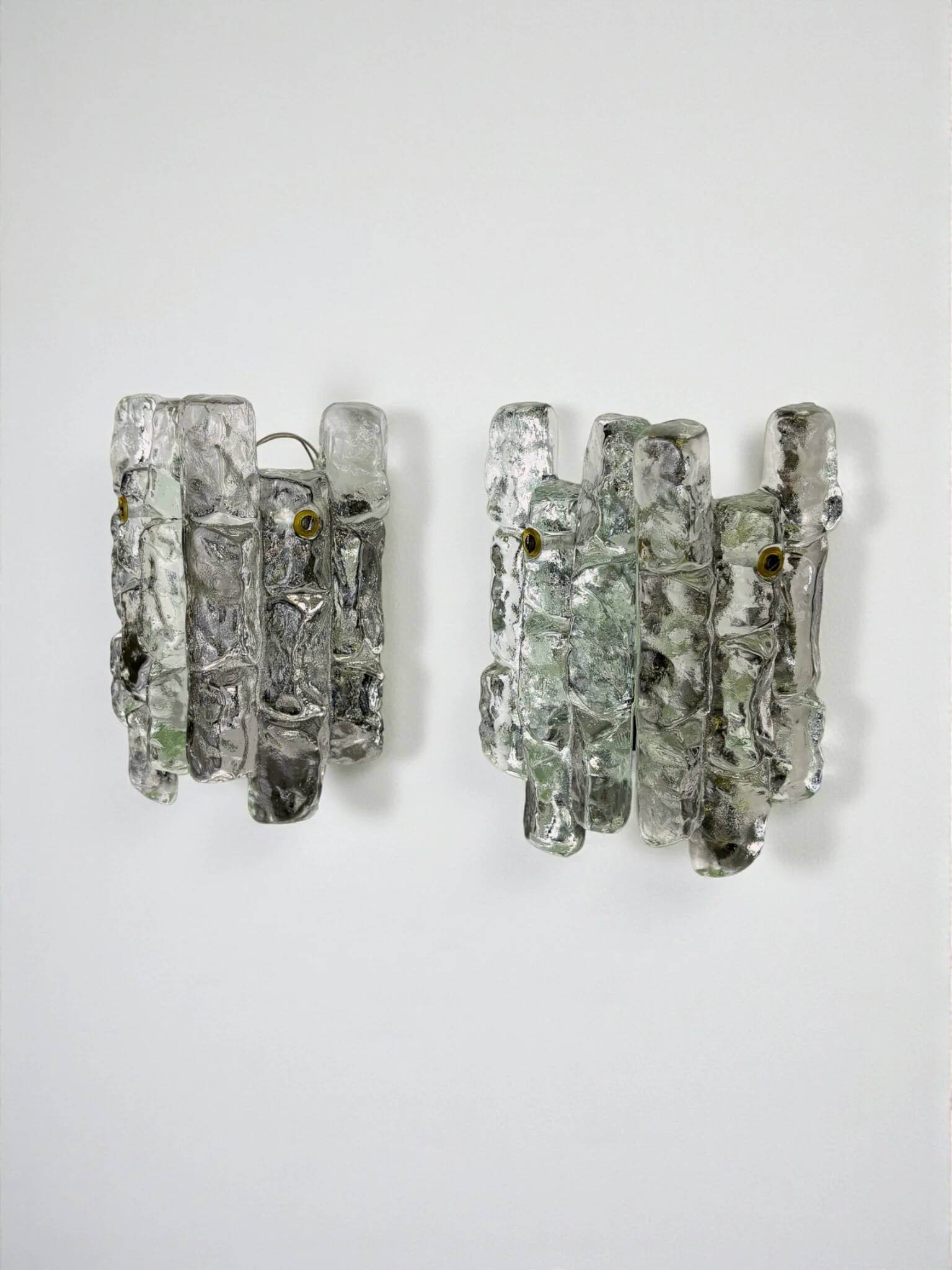 Pair of J.T. Kalmar 'Ice Cube' wall lights, frosted glass, Austria 1970s